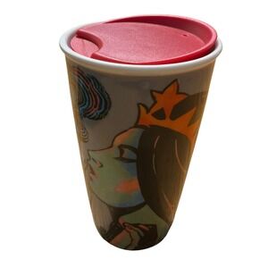 Starbucks Tumbler Travel Mug 12oz Red Lid Kissing Woman Graphic Art